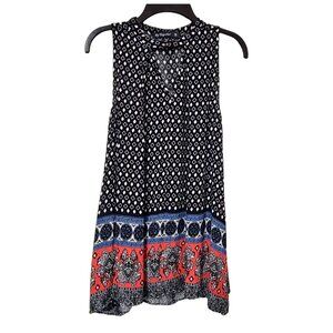 By Together Womens Black Geometric Sleeveless Blouse Keyhole Neck Size Small